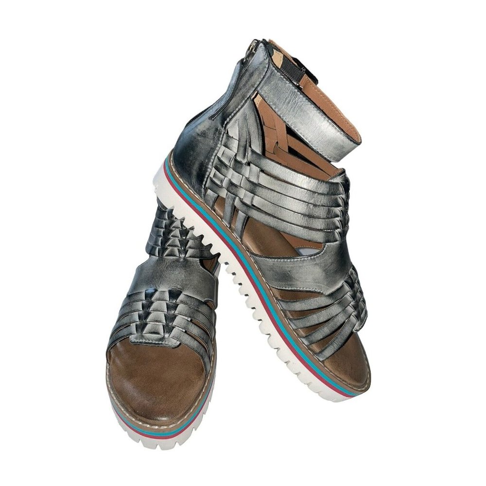 NIB Roan By Bed Stu Size 8.5 Gray Gladiator Leather Sandals  Zip Closure - Picture 8 of 10